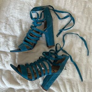 NEW! Sam Edelman size 9 suede Teal Blue ankle wrap Heels